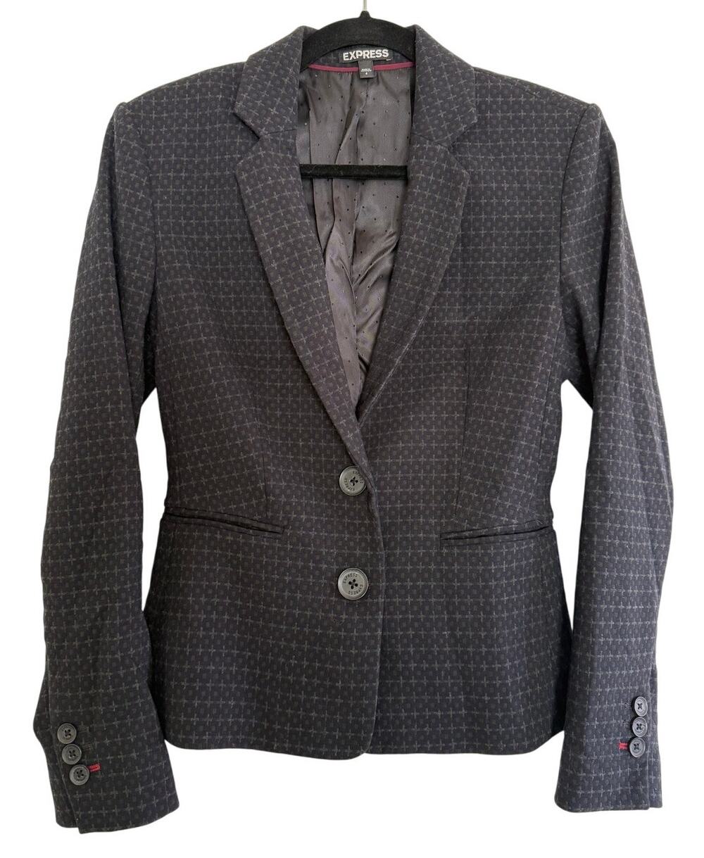 Express Black Brown Geometric Pattern Blazer Double Button Pockets Size 4 Preppy